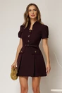 Rochie DY Fashion scurta mov cu nasturi decorativi la bust si pliuri pe fusta, 1, dyfashion.ro