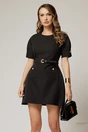 Rochie DY Fashion scurta neagra cu buzunare pe fusta si maneci scurte, 1, dyfashion.ro