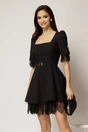 Rochie DY Fashion scurta neagra cu dantela la fusta si maneci, 1, dyfashion.ro