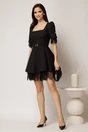 Rochie DY Fashion scurta neagra cu dantela la fusta si maneci, 3, dyfashion.ro