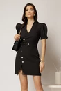 Rochie DY Fashion scurta neagra cu decolteu petrecut cu nasturi si dantela la crepeu, 1, dyfashion.ro