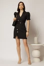 Rochie DY Fashion scurta neagra cu decolteu petrecut cu nasturi si dantela la crepeu, 3, dyfashion.ro