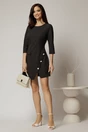 Rochie DY Fashion scurta neagra cu dungi si nasturi pe fusta, 3, dyfashion.ro