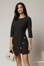 Rochie DY Fashion scurta neagra cu dungi si nasturi pe fusta, 1, dyfashion.ro