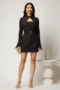 Rochie DY Fashion scurta neagra cu guler tip camasa si accesoriu, 3, dyfashion.ro