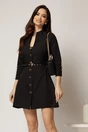 Rochie DY Fashion scurta neagra cu inchidere cu nasturi si curea in talie, 1, dyfashion.ro
