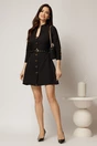 Rochie DY Fashion scurta neagra cu inchidere cu nasturi si curea in talie, 3, dyfashion.ro