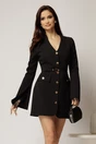 Rochie DY Fashion scurta neagra cu maneci crapate cu dantela, 1, dyfashion.ro