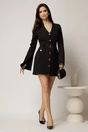 Rochie DY Fashion scurta neagra cu maneci crapate cu dantela, 3, dyfashion.ro