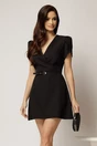 Rochie DY Fashion scurta neagra cu maneci scurte cu perle si decolteu petrecut, 1, dyfashion.ro