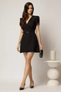 Rochie DY Fashion scurta neagra cu maneci scurte cu perle si decolteu petrecut, 3, dyfashion.ro