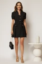 Rochie DY Fashion scurta neagra cu nasturi decorativi la bust si pliuri pe fusta, 3, dyfashion.ro
