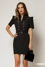 Rochie DY Fashion scurta neagra cu nasturi decorativi pe bust si maneca scurta, 1, dyfashion.ro