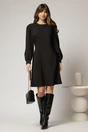 Rochie DY Fashion scurta neagra cu nasturi pe bust si fusta tip A, 3, dyfashion.ro