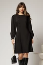 Rochie DY Fashion scurta neagra cu nasturi pe bust si fusta tip A, 1, dyfashion.ro