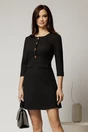 Rochie DY Fashion scurta neagra cu nasturi pe bust si fusta tip A, 1, dyfashion.ro