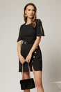 Rochie DY Fashion scurta neagra cu nasturi pe maneci si fusta, 1, dyfashion.ro
