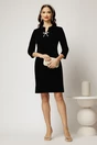 Rochie DY Fashion scurta neagra din catifea fixa cu funda perla, 3, dyfashion.ro