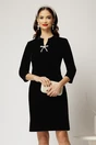 Rochie DY Fashion scurta neagra din catifea fixa cu funda perla, 1, dyfashion.ro