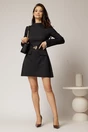 Rochie DY Fashion scurta neagra din stofa cu clapete tip buzunare si curea in talie, 3, dyfashion.ro