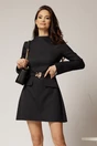 Rochie DY Fashion scurta neagra din stofa cu clapete tip buzunare si curea in talie, 1, dyfashion.ro