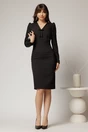 Rochie DY Fashion scurta neagra office conica cu decolteu in V si funda, 3, dyfashion.ro