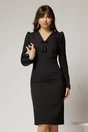 Rochie DY Fashion scurta neagra office conica cu decolteu in V si funda, 1, dyfashion.ro