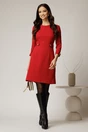 Rochie DY Fashion scurta rosie cu nasturi decorativi pe talie si maneci, 3, dyfashion.ro