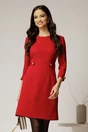Rochie DY Fashion scurta rosie cu nasturi decorativi pe talie si maneci, 1, dyfashion.ro