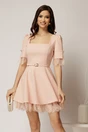 Rochie DY Fashion scurta roz cu dantela la fusta si maneci, 1, dyfashion.ro