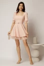 Rochie DY Fashion scurta roz cu dantela la fusta si maneci, 3, dyfashion.ro