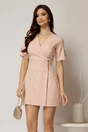 Rochie DY Fashion scurta roz cu decolteu petrecut si nasturi pe maneci, 1, dyfashion.ro