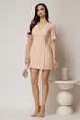 Rochie DY Fashion scurta roz cu decolteu petrecut si nasturi pe maneci, 3, dyfashion.ro
