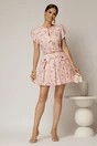 Rochie DY Fashion scurta roz cu floricele si fusta cu pliuri, 3, dyfashion.ro