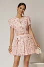 Rochie DY Fashion scurta roz cu floricele si fusta cu pliuri, 1, dyfashion.ro