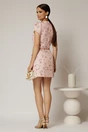 Rochie DY Fashion scurta roz cu floricele si fusta cu pliuri, 2, dyfashion.ro