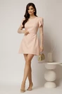 Rochie DY Fashion scurta roz cu maneci din dantela si curea in talie, 3, dyfashion.ro
