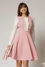 Rochie DY Fashion scurta roz cu maneci lungi din poplin si volanase, 1, dyfashion.ro