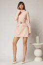 Rochie DY Fashion scurta roz din stofa cu clapete tip buzunare si curea in talie, 3, dyfashion.ro