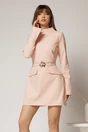 Rochie DY Fashion scurta roz din stofa cu clapete tip buzunare si curea in talie, 1, dyfashion.ro