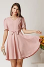 Rochie DY Fashion scurta roz in clos cu funda in talie, 1, dyfashion.ro