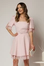 Rochie DY Fashion scurta roz pal cu dantela la fusta si maneci, 1, dyfashion.ro