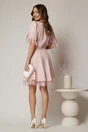 Rochie DY Fashion scurta roz pal cu dantela la fusta si maneci, 2, dyfashion.ro