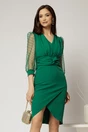 Rochie DY Fashion scurta verde cu talia impletita si maneci bufante, 1, dyfashion.ro