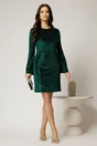 Rochie DY Fashion scurta verde din catifea cu paiete si funda la spate, 3, dyfashion.ro