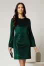 Rochie DY Fashion scurta verde din catifea cu paiete si funda la spate, 1, dyfashion.ro