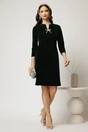 Rochie DY Fashion scurta verde din catifea fixa cu funda perla, 3, dyfashion.ro
