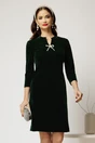 Rochie DY Fashion scurta verde din catifea fixa cu funda perla, 1, dyfashion.ro