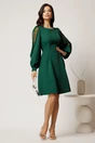 Rochie DY Fashion scurta verde din stofa in clini cu maneci din tull cu buline, 2, dyfashion.ro