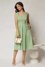 Rochie DY Fashion scurta verde fistic din poplin cu funde pe umeri, 3, dyfashion.ro